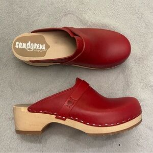 Sandgrens Tokyo Red Handmade Wooden Clog Mule